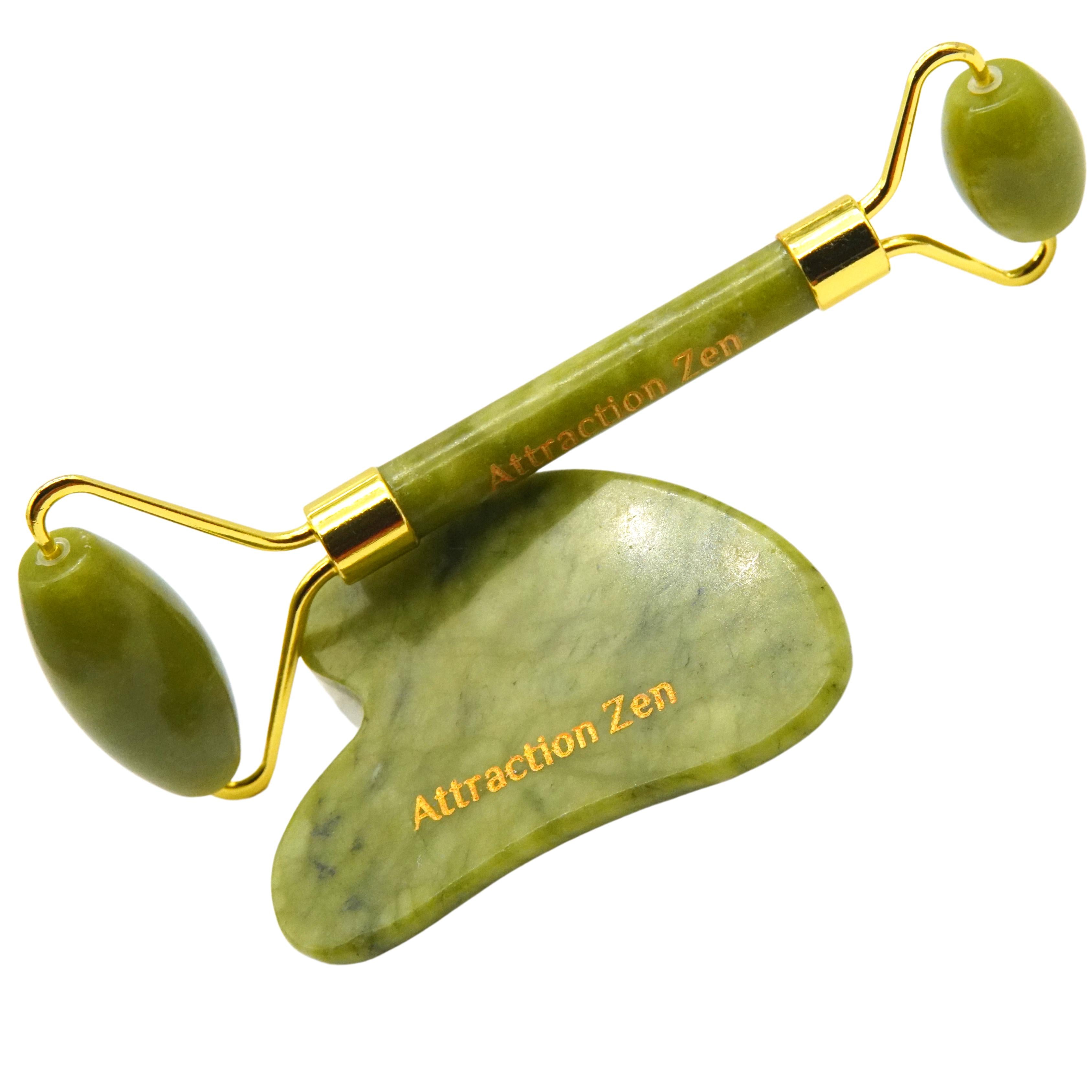 Coffret de Massage Premium - Rouleau de Massage et Gua Sha en Jade Véritable