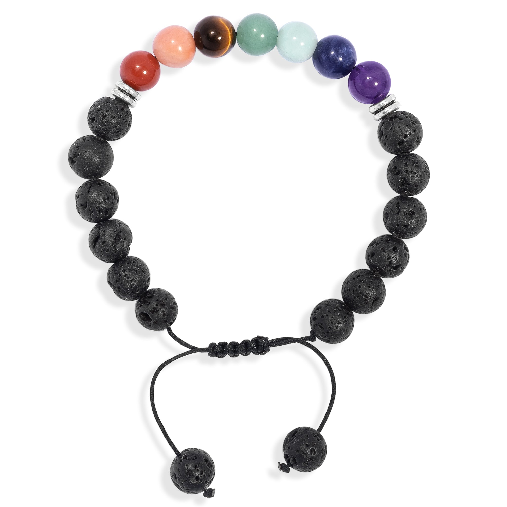 Bracelet Shamballa 7 Chakras | Pierres de lave | Jasper Rouge, Aventurine Orange, Œil de Tigre, Aventurine Verte, Amazonite, Sodalite, Améthyste et Pierre de Lave