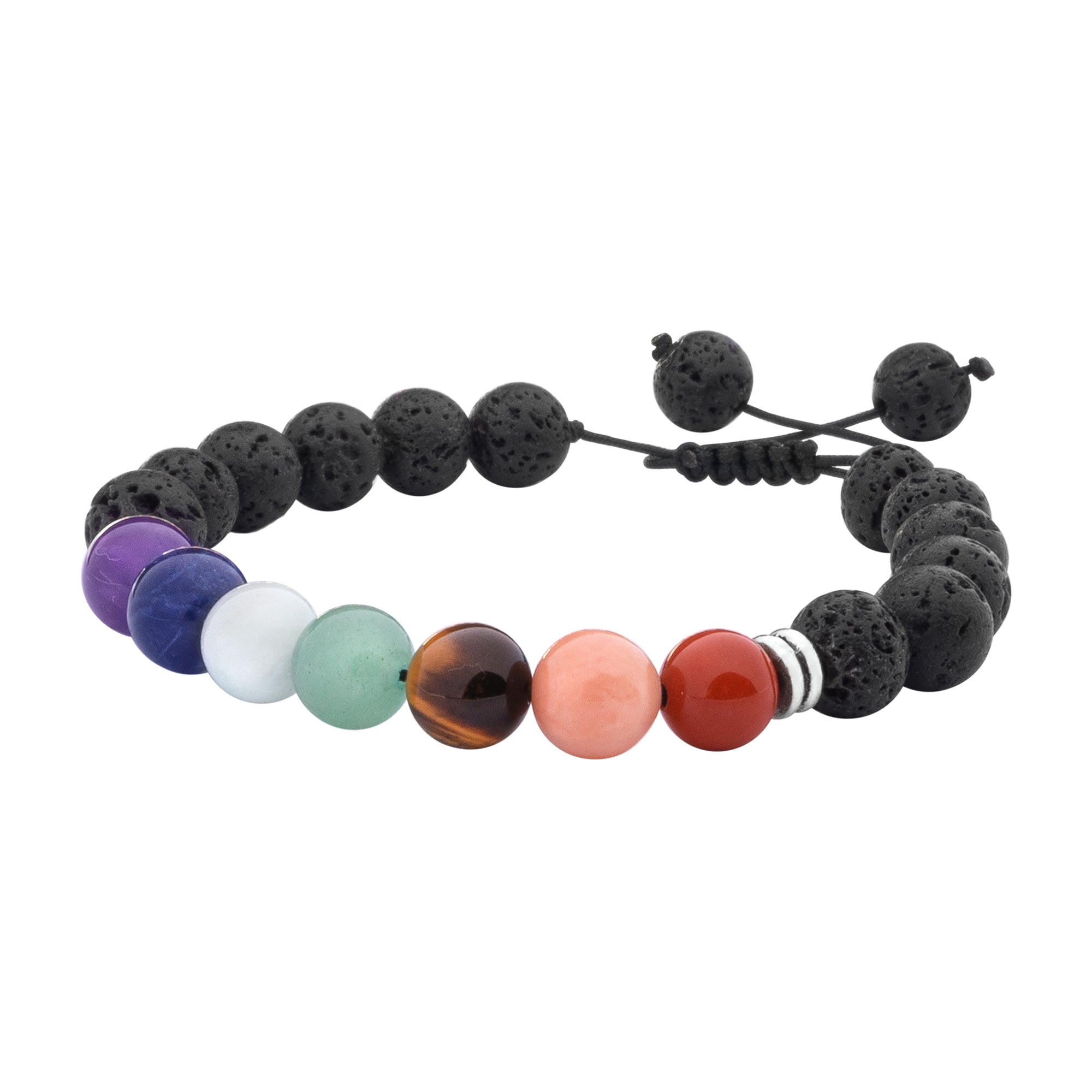 Bracelet Shamballa 7 Chakras | Pierres de lave | Jasper Rouge, Aventurine Orange, Œil de Tigre, Aventurine Verte, Amazonite, Sodalite, Améthyste et Pierre de Lave