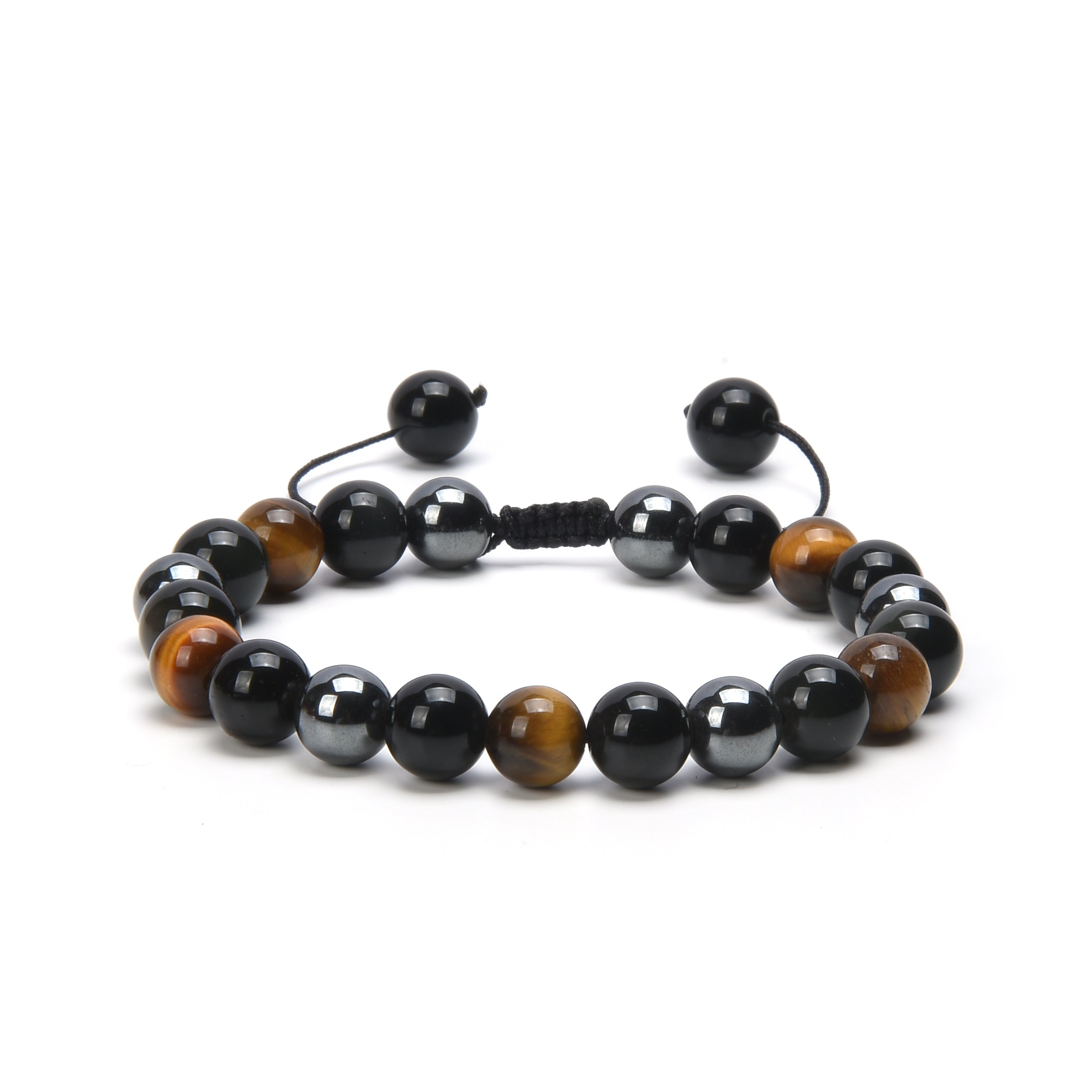 Bracelet Shamballa Triple Protection | Œil de Tigre, Hématite, Obsidienne Noire