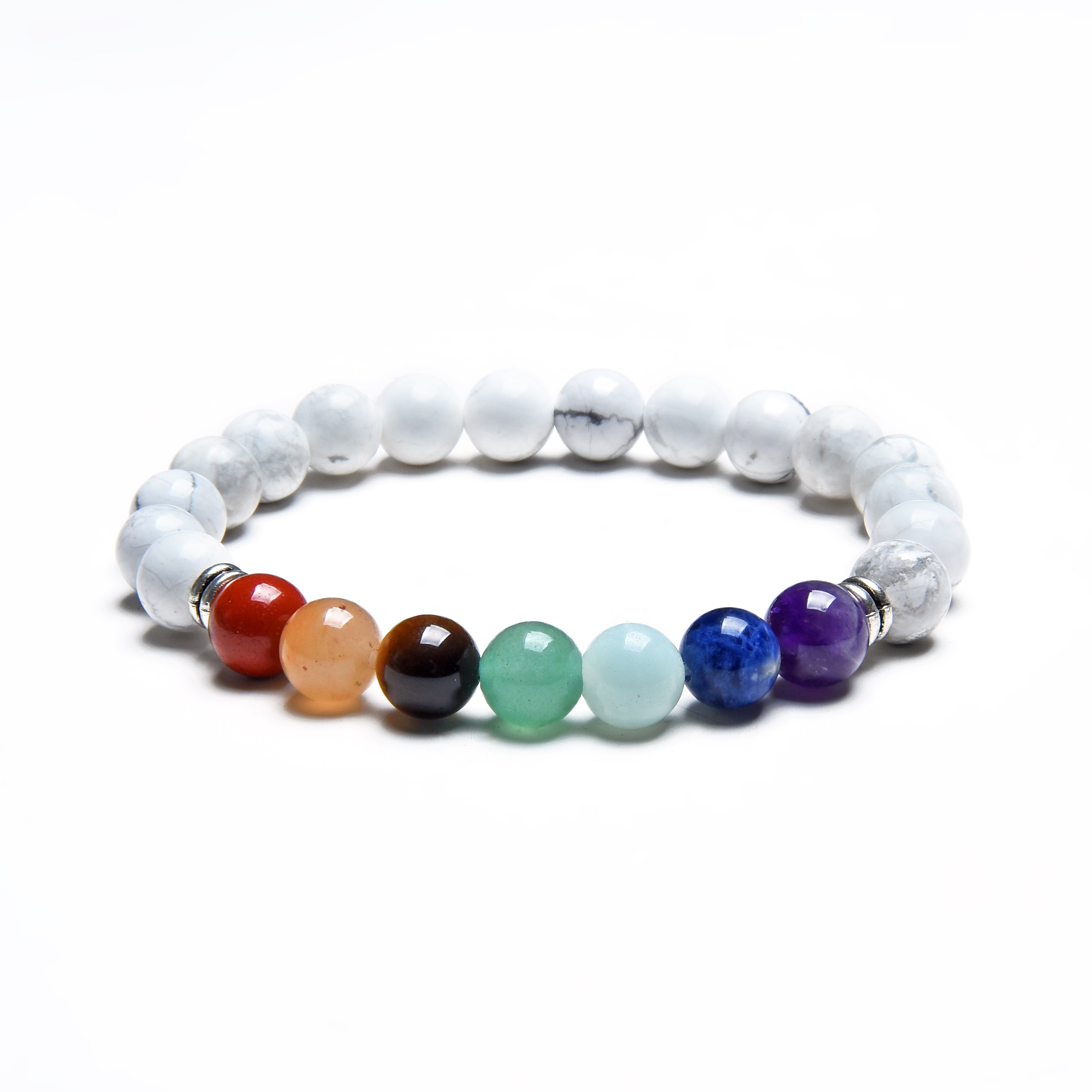 Bracelet des 7 Chakras en Pierres Naturelles et Howlite Blanche – Équilibre Énergétique et Apaisement