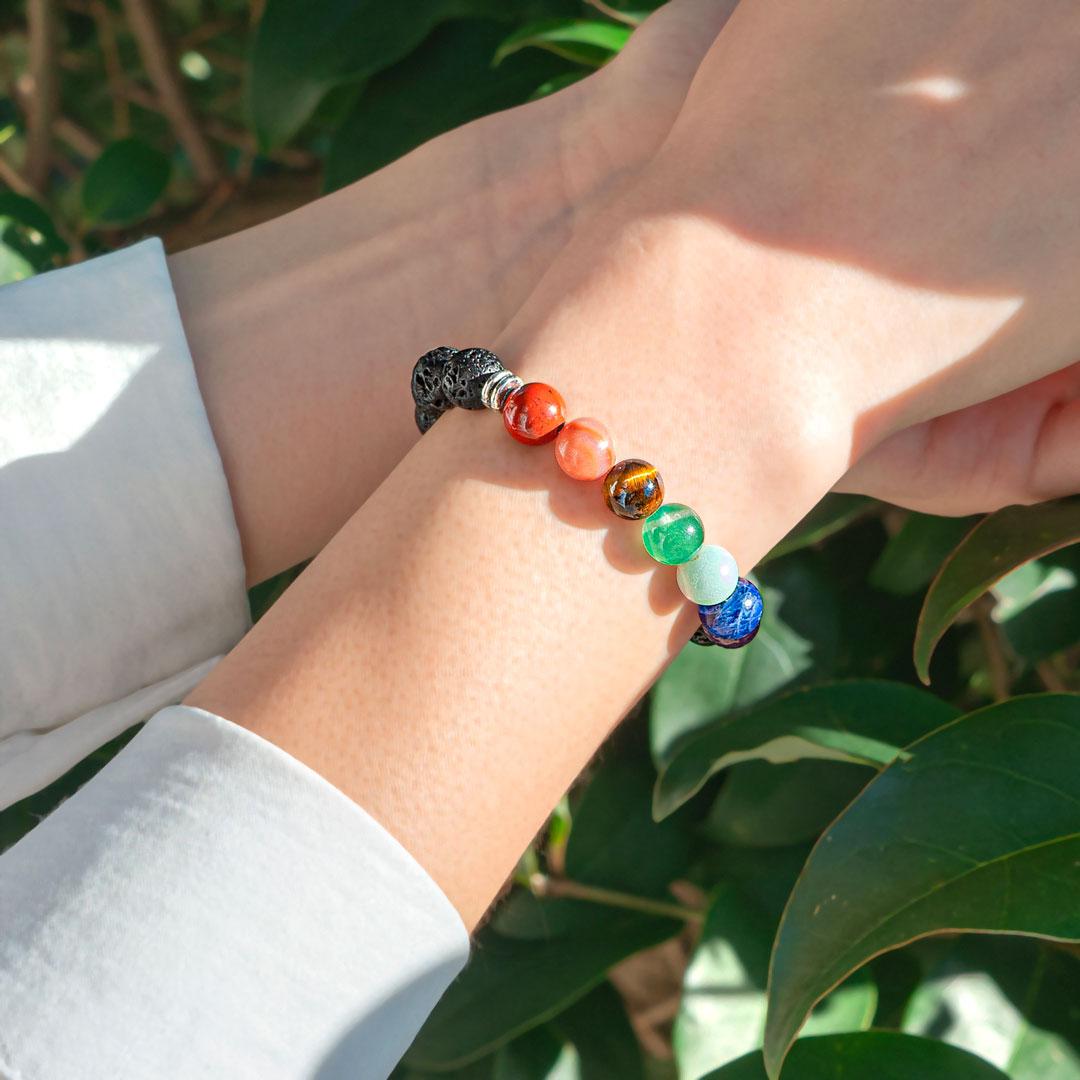 Bracelet des 7 Chakras en Pierres Naturelles et Lave – Harmonisation et Équilibre Énergétique