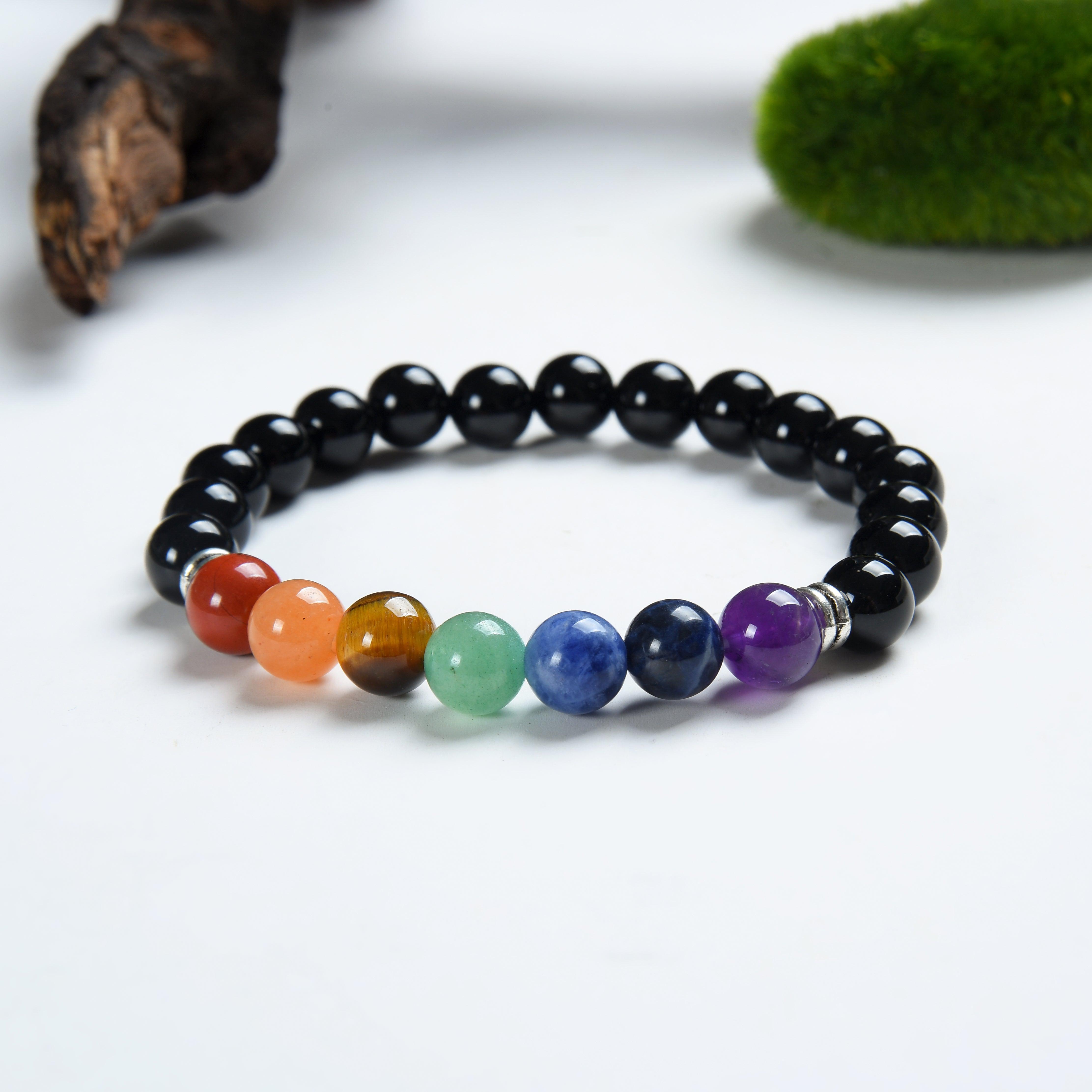 Bracelet des 7 Chakras en Pierres Naturelles et Onyx Noir – Équilibre Énergétique et Protection