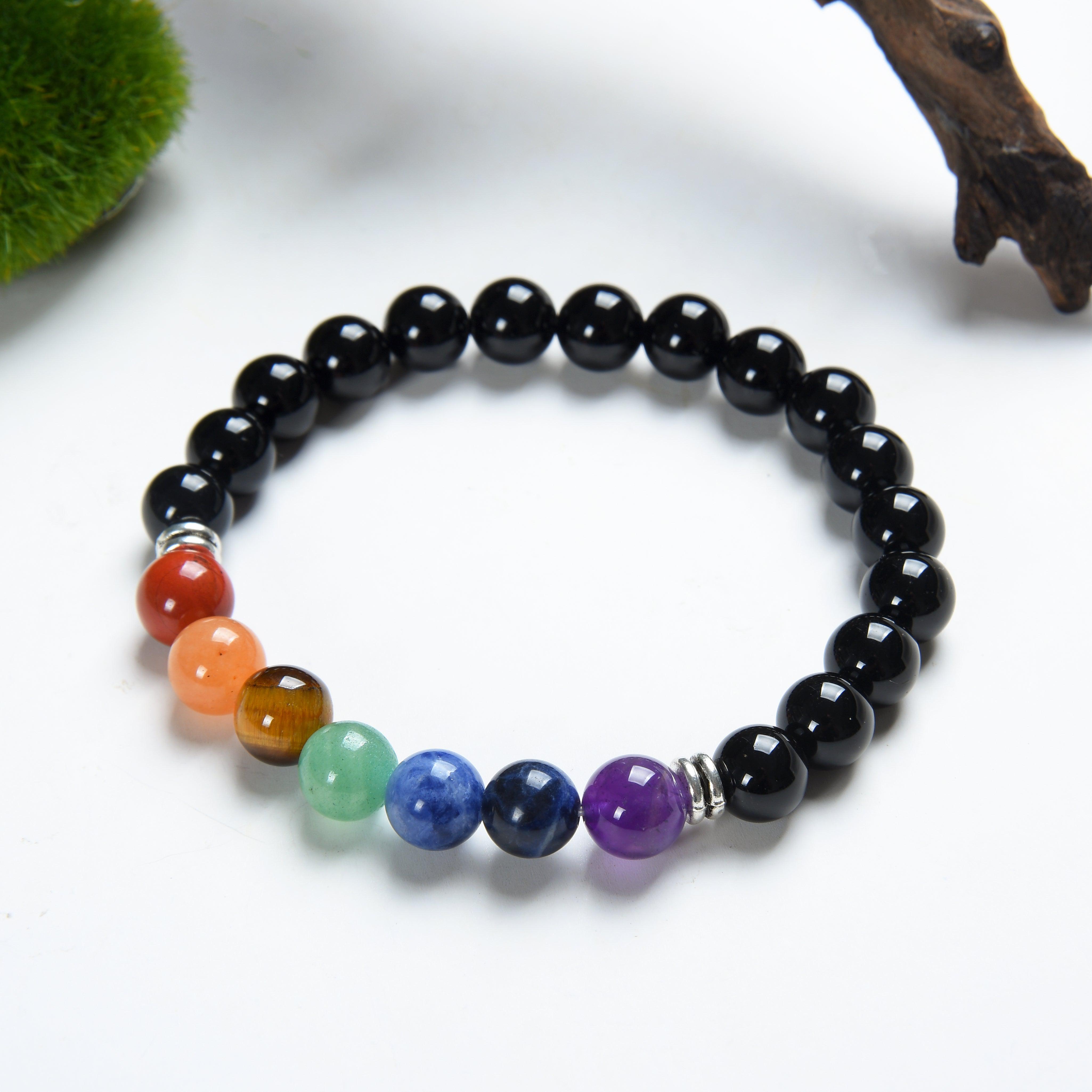 Bracelet des 7 Chakras en Pierres Naturelles et Onyx Noir – Équilibre Énergétique et Protection