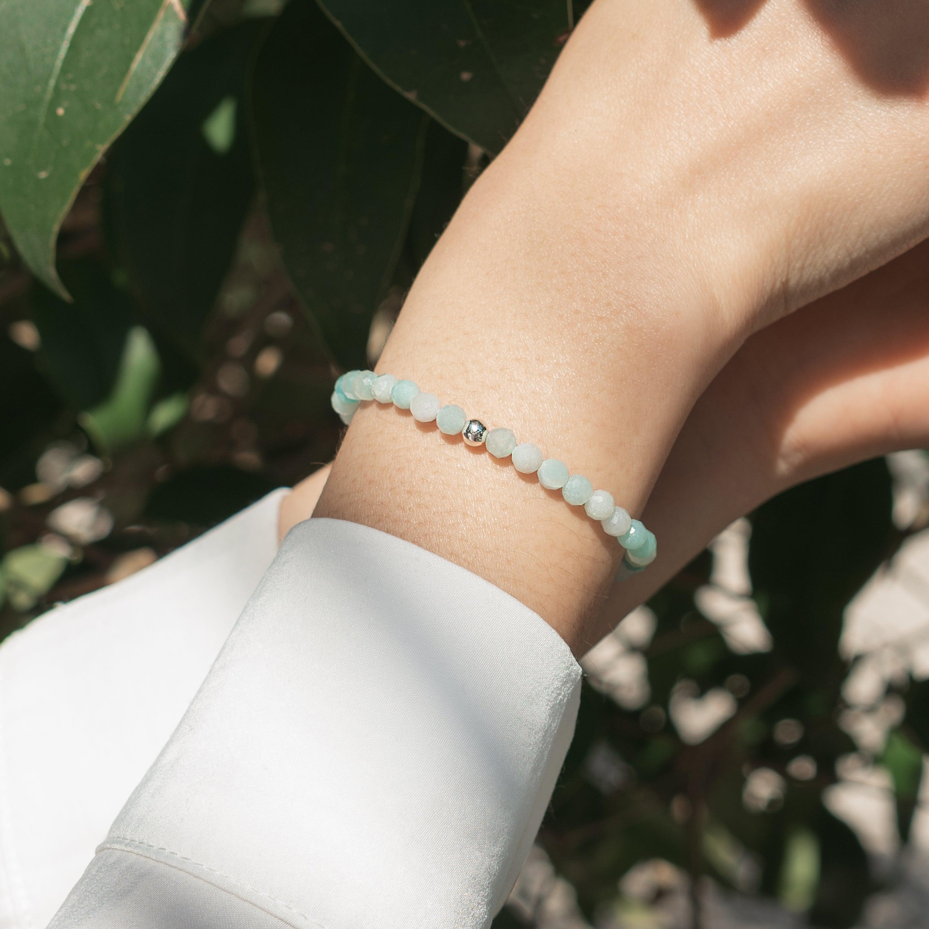 Bracelet en Amazonite Facettée 4mm avec Perle en Argent 925 – Bijou Élégant et Apaisant