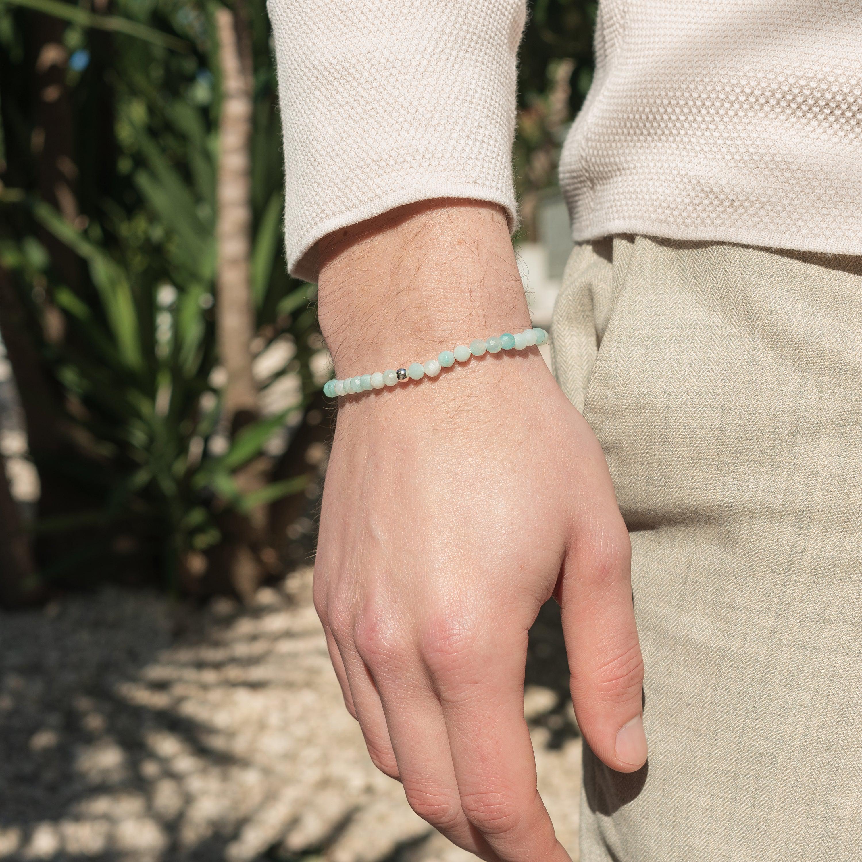 Bracelet en Amazonite Facettée 4mm avec Perle en Argent 925 – Bijou Élégant et Apaisant