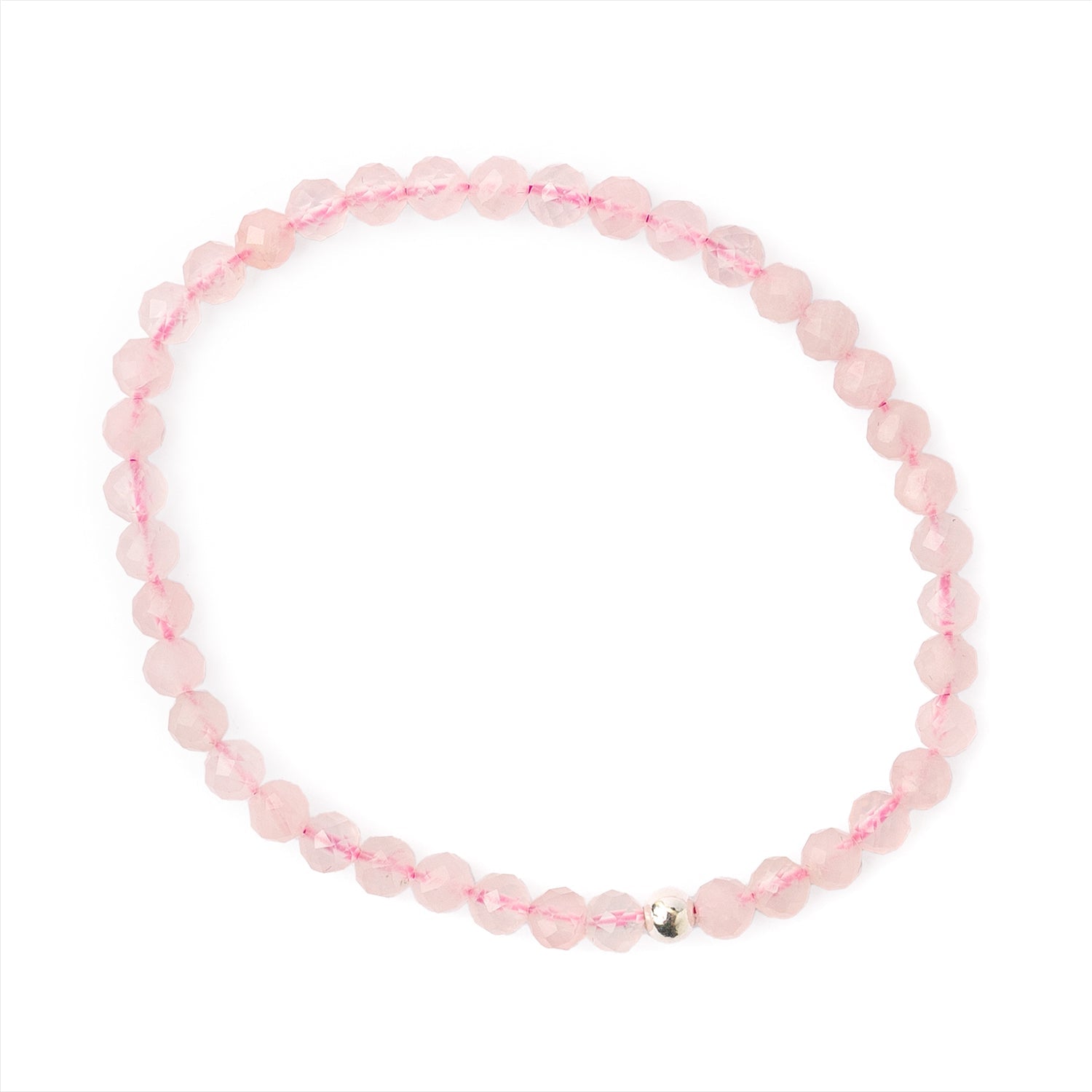 Bracelet en Quartz Rose Facetté 4mm avec Perle en Argent 925 - Amour et Harmonie Émotionnelle