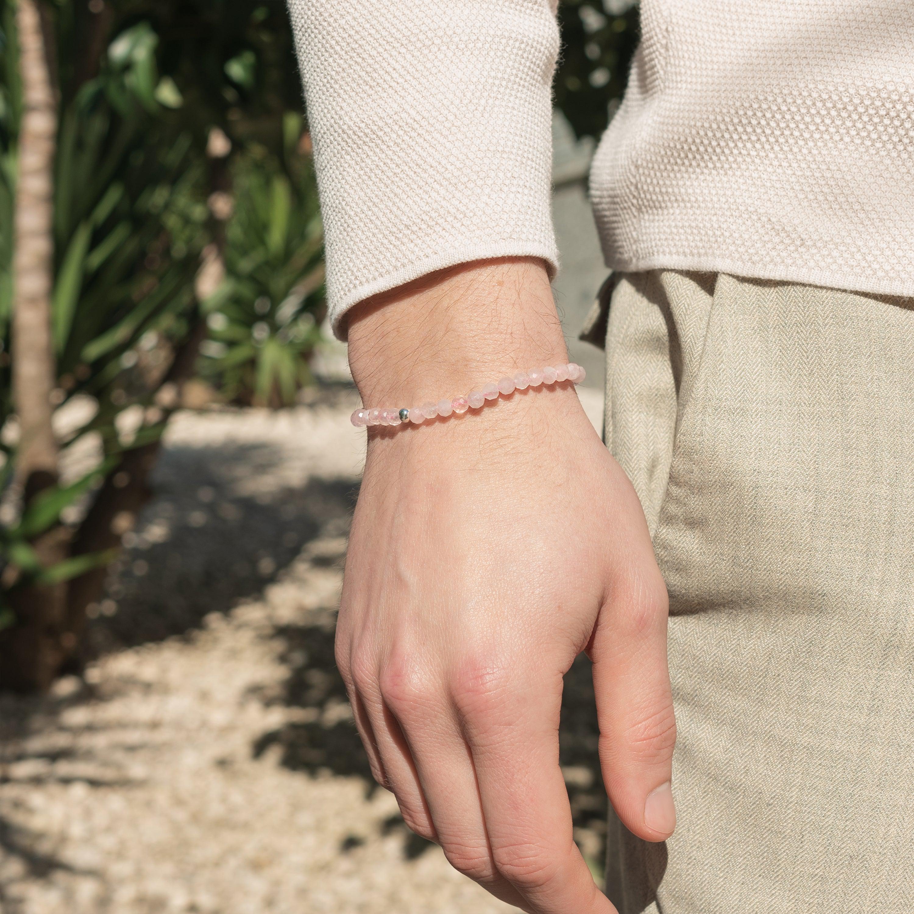 Bracelet en Quartz Rose Facetté 4mm avec Perle en Argent 925 - Amour et Harmonie Émotionnelle