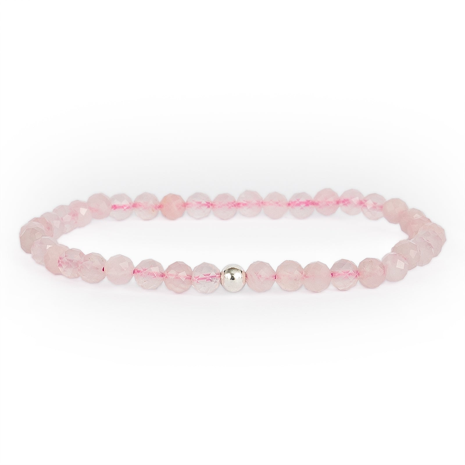 Bracelet en Quartz Rose Facetté 4mm avec Perle en Argent 925 - Amour et Harmonie Émotionnelle