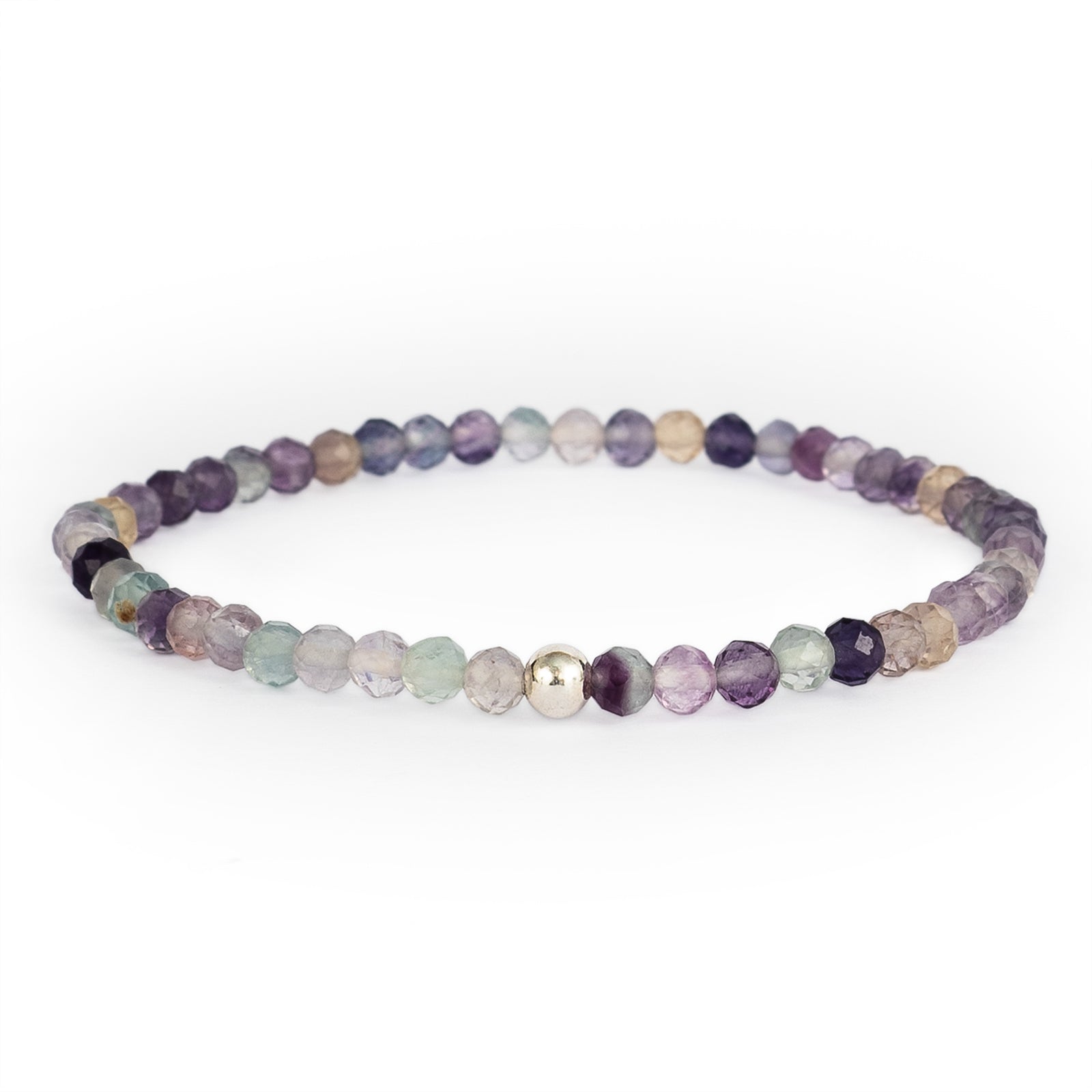 Bracelet en Rainbow Fluorite Facettée 4mm avec Perle en Argent 925 - Équilibre et Protection Énergétique