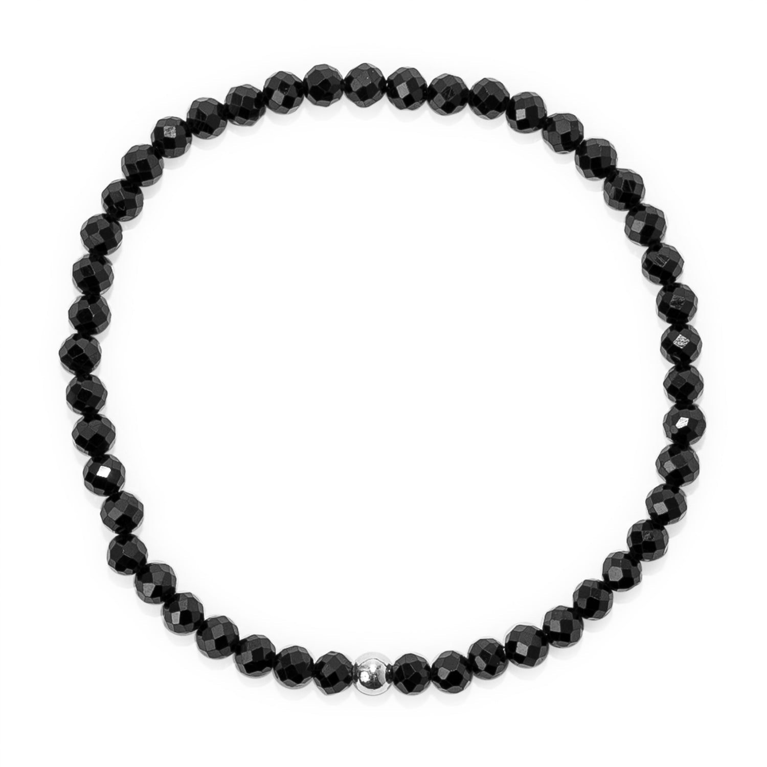 Bracelet en Spinelle Noire Facettée 4mm avec Perle en Argent 925 – Bijou de Protection et d'Énergie Positive