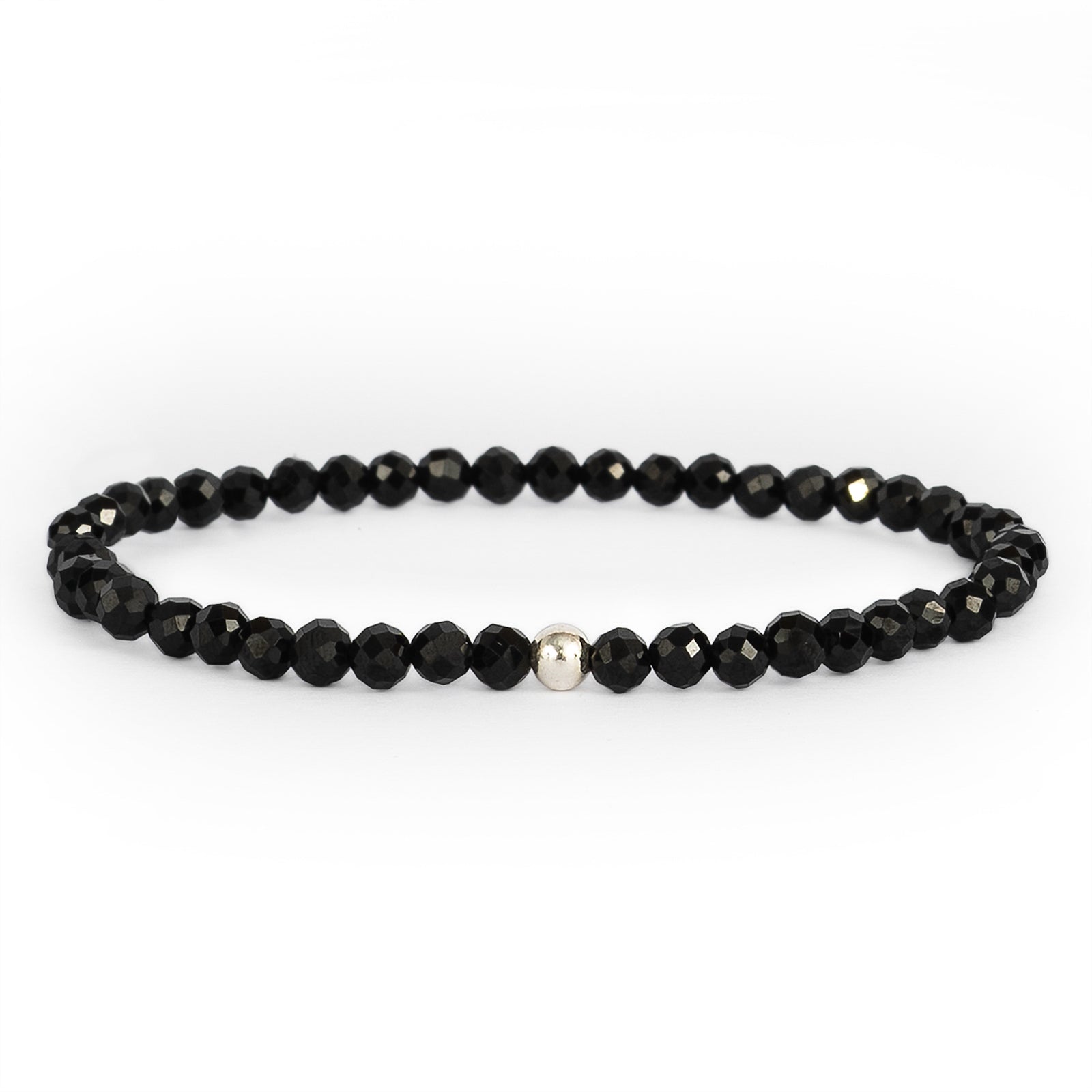 Bracelet en Spinelle Noire Facettée 4mm avec Perle en Argent 925 – Bijou de Protection et d'Énergie Positive