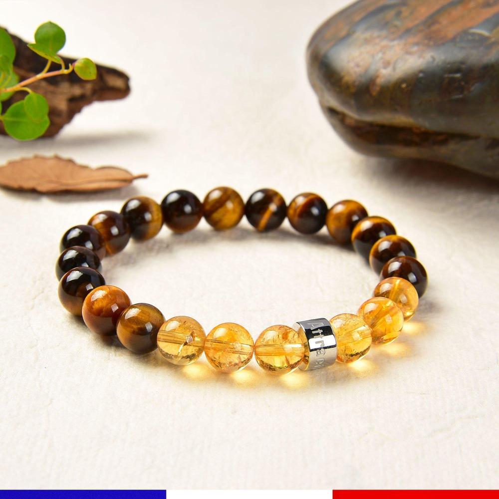 Bracelet «Abondance et Prospérité» en Œil de tigre d’Afrique du Sud et Citrine du Brésil