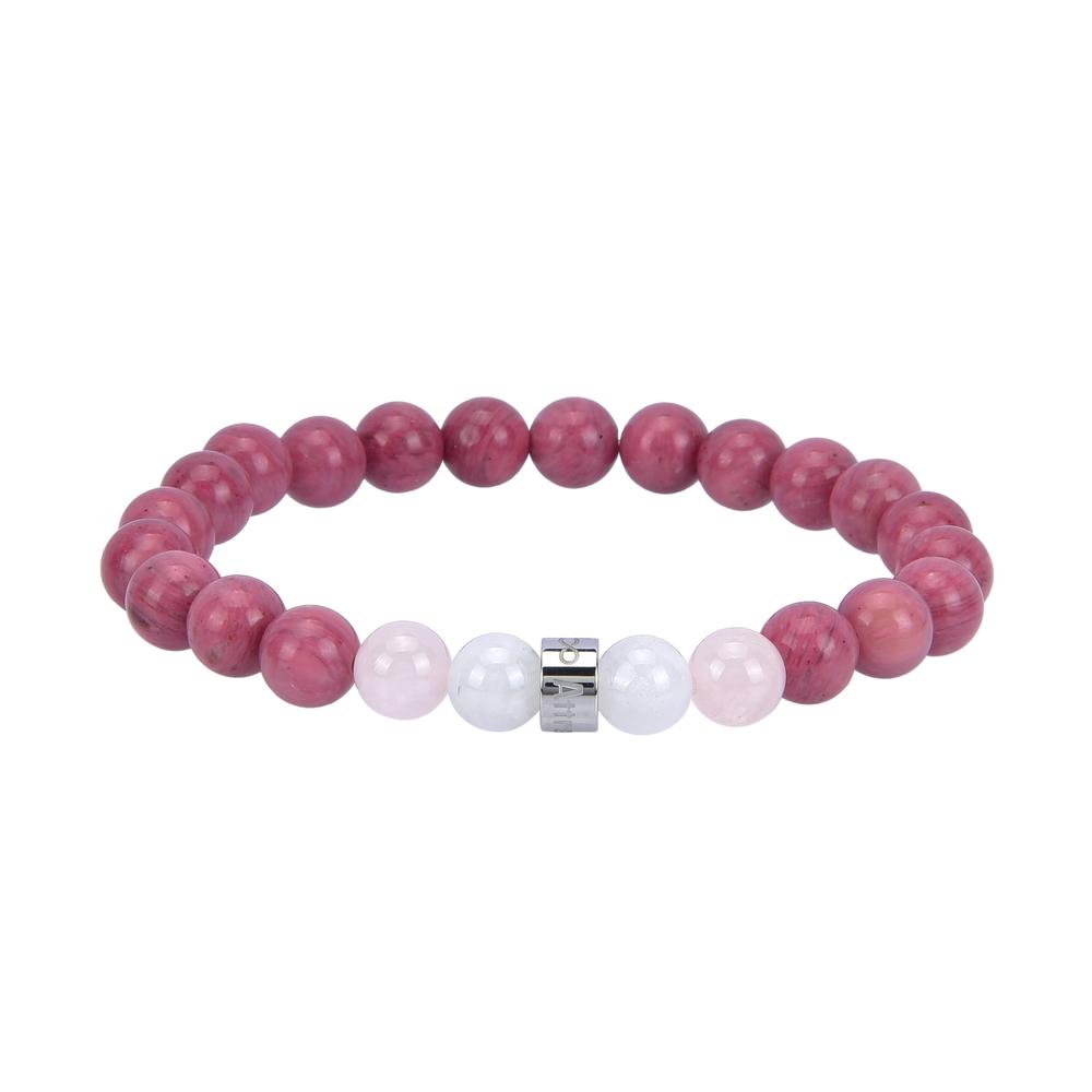 Bracelet «Harmonie, Joie De Vivre et Amour» en Pierres de Lune du  Sri Lanka, Quartz Rose de Madagascar et Rhodonite  d'Afrique du Sud